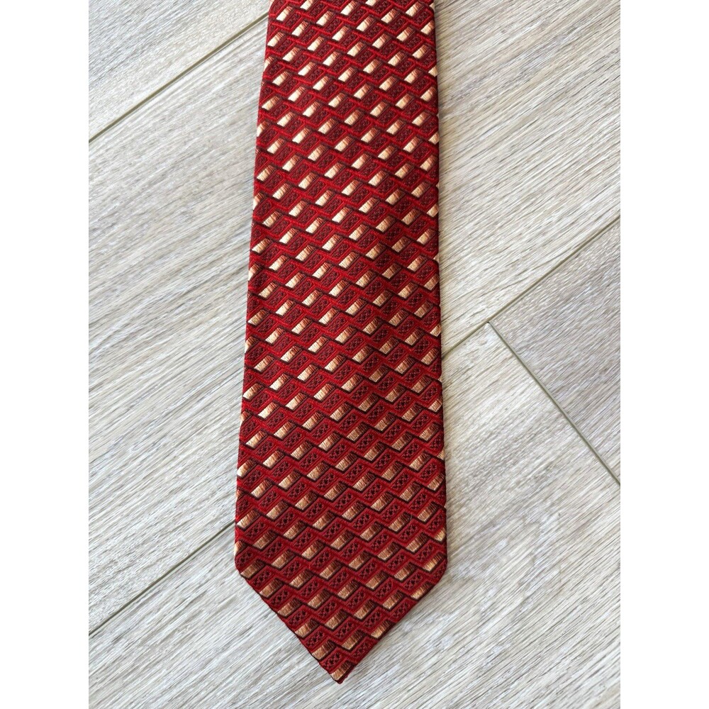 Vintage Ermenegildo Zegna Silk Tie Burgundy Gold Geometric Long 60”